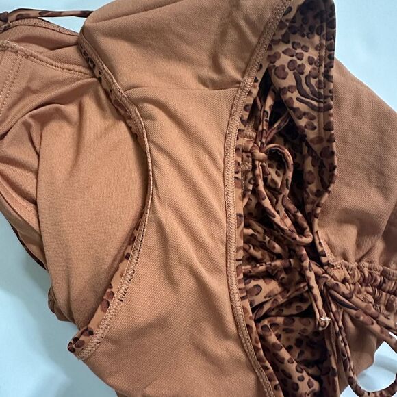 NWOT Shade & Shore One Piece Side Tie Plunge Leopard Print Swimsuit - Picture 11 of 16